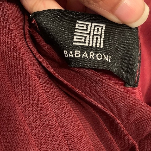 Babaroni Camille V-neck Full Length Chiffon Dress with Pleated Bodice Cabernet - Picture 5 of 6